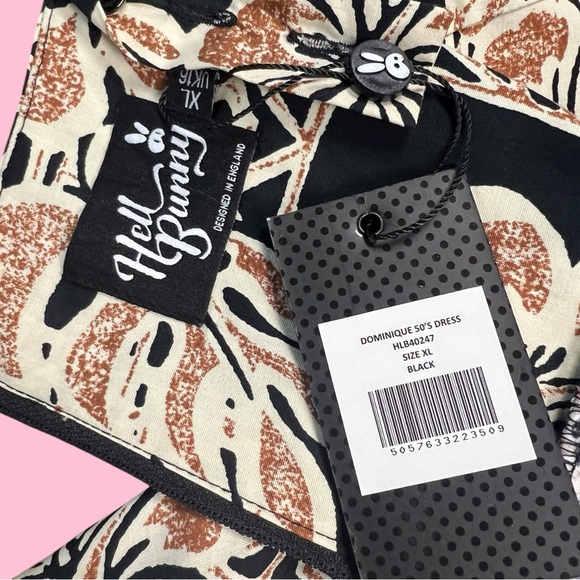 Hell Bunny Retro Hawaiian Kapa Tapa Tiki Pin-Up Dress NWT - Picture 6 of 10